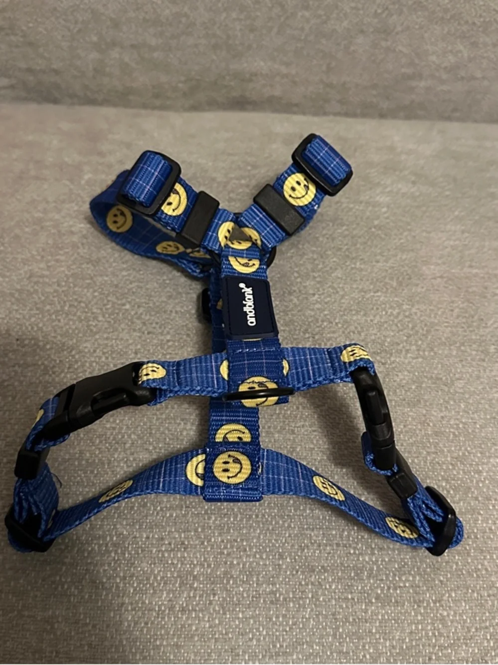 Blue Smiley Face Dog Harness with Buckles